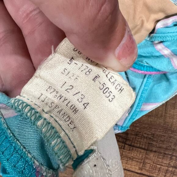 Vintage Chevron Striped One Piece Swimsuit Turquoise Pink Size 12 - Picture 7 of 7